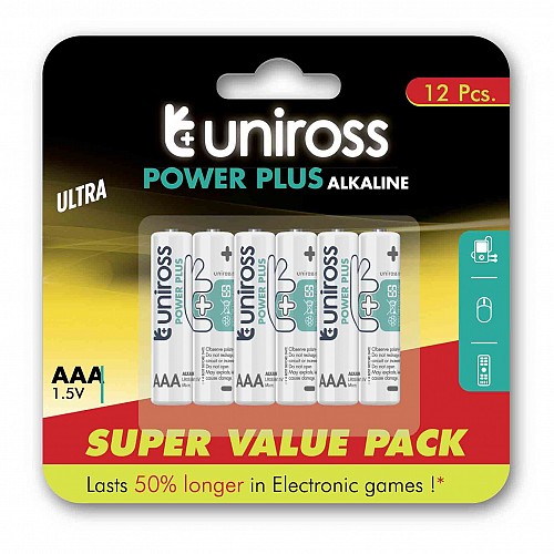 UNIROSS AAA POWER PLUS ALKALINE VALUE PACK 12 PCS