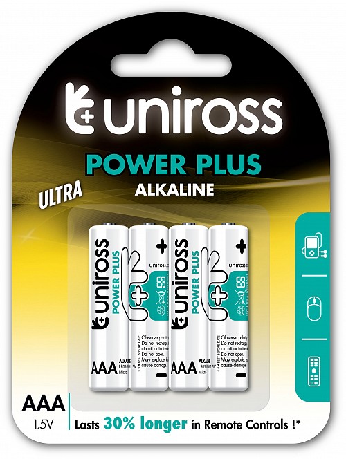 UNIROSS AAA POWER PLUS ALKALINE BATTERIES 4 PCS