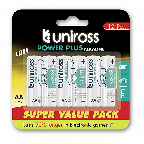 UNIROSS AA POWER PLUS ALKALINE VALUE PACK 12 PCS