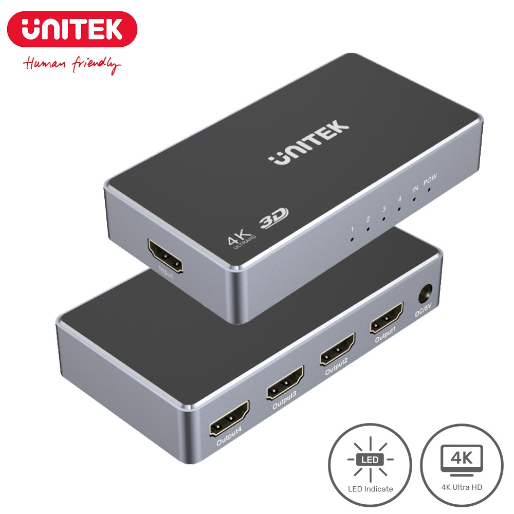 Unitek V1109A 4K HDMI Splitter 1 In-4 Out Black/Space Grey
